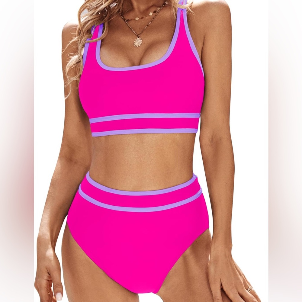NWT Women's High Waist Bikini, Color Blocks Two-Piece Swimsuits